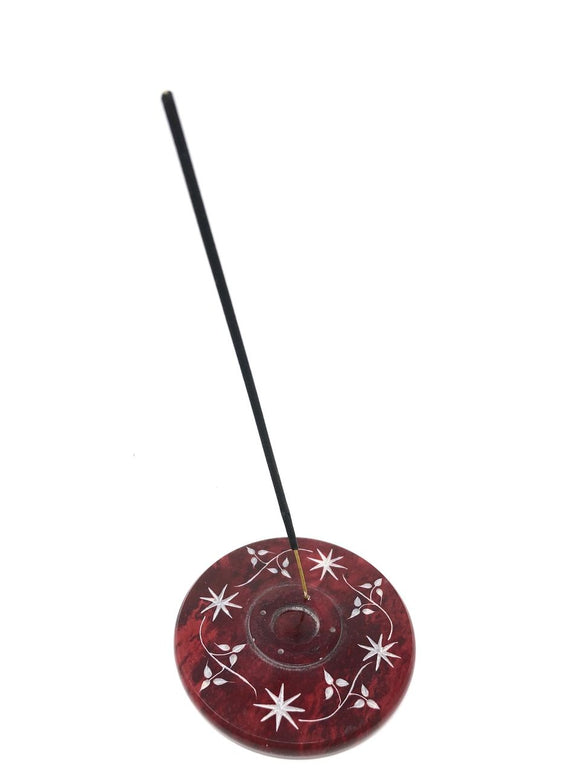 Flower Stone Incense & Cone Burner Round Red