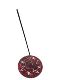 Flower Stone Incense & Cone Burner Round Red