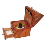 Wooden Pyramid Cone  Charcoal Burner with Storage Net Carving