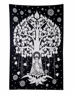 Tapestry Buddha Tree Black & White