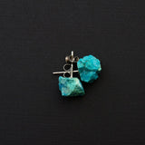 Raw Chrysocolla Chunk Earrings, Rock Stud Earrings, Crystal Earrings