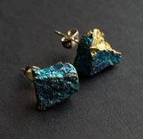 Raw Peacock Ore Chunk Earrings