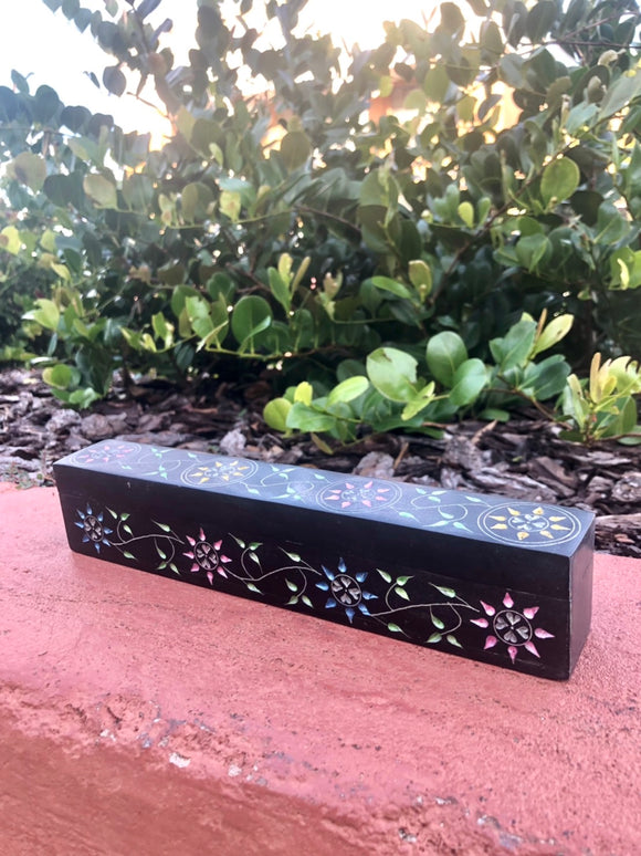 Flower Stone Incense & Cone Burner Coffin Box