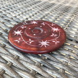 Flower Stone Incense & Cone Burner Round Red