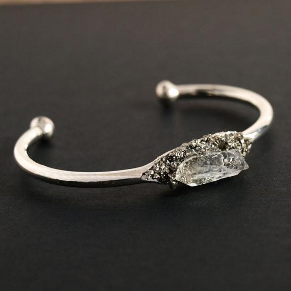 Silver Pyrite and Quartz Bangle