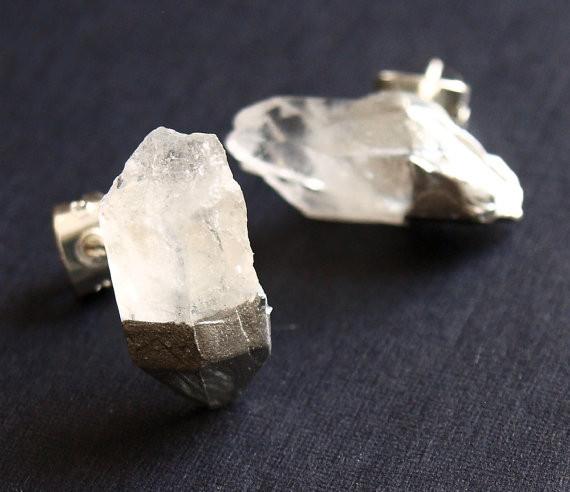 Silver & Raw Quartz Earrings