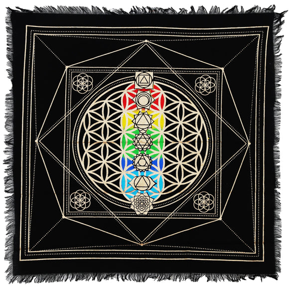 Vrinda Altar Tarot Cloth 7 Chakra Flower of Life
